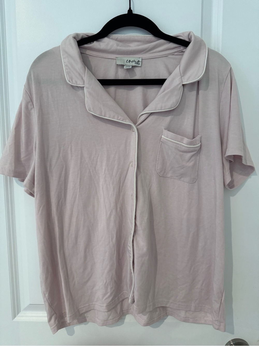 Cozychic Light Pink Short Sleeve Button Pajama Top and Short Set.